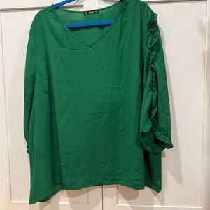 NWOT Shein Kelly Green plus size Ruffled 3/4 Sleeve Blouse
